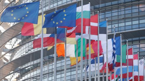 EU-landenes flagg utenfor EU-parlamentet i Strasbourg onsdag.