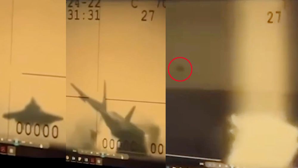 Kameraopptak som viser F-35C-flyet som krasjlander på USS Carl Vinson og piloten som skyter seg ut.
