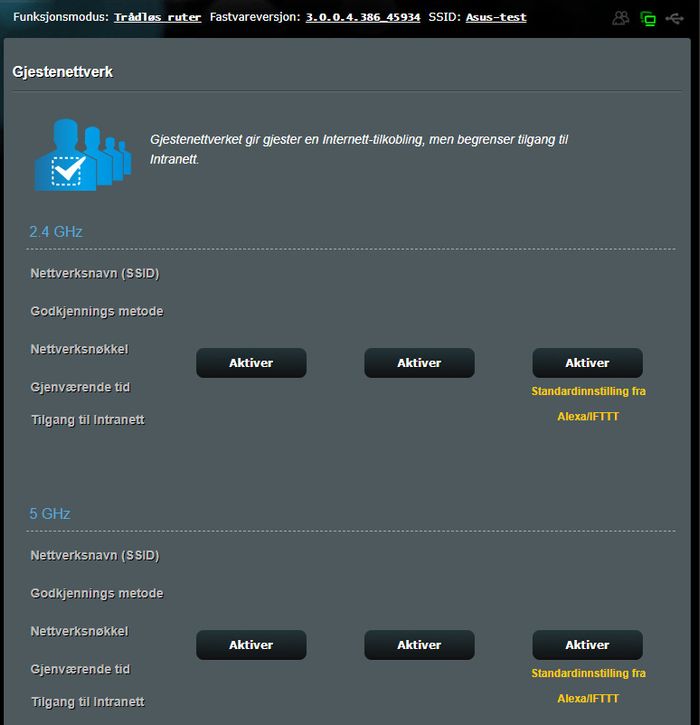 På Asus-ruteren er det mulig å sette opp en rekke separate gjestenett.
