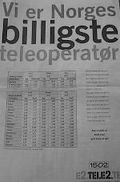 Tele2-annonse i Aftenposten.