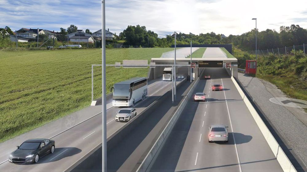Østre tunnelinnslag i en simulert modell.