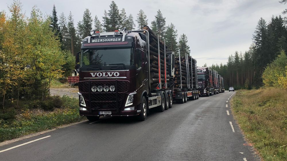 I testkjøringen på Finnskogen deltok sju-akslede 60 tonns tømmervogntog og ni-akslede tømmervogntog på 74 tonn.