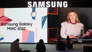 Bilde av messestanden til Samsung fra mobile World congress 2022