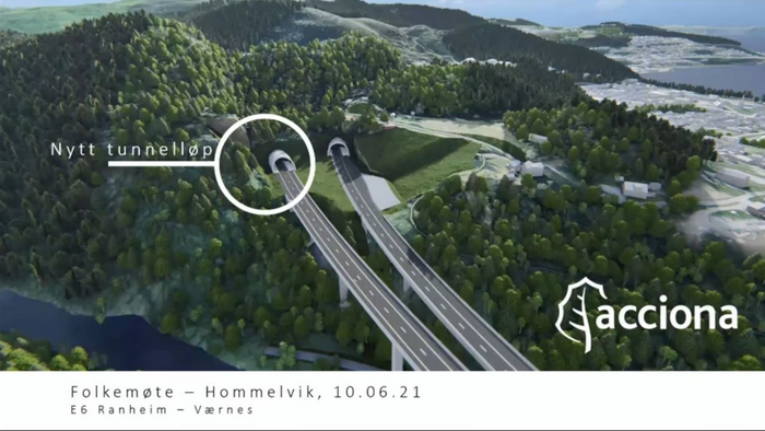 Acciona og Nye Veier bygger nytt tunnelløp ved Hommelvik. Jordskredet skal ha gått i området der det nye tunnelløpet skal munne ut i dagen.