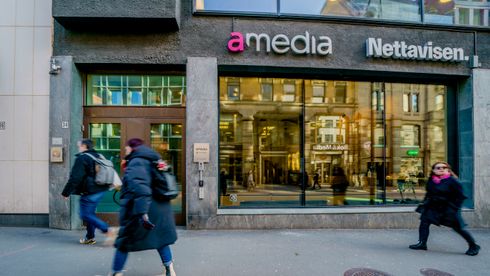 Bilde av inngangen til konteorene til Amedia og Nettavisen i Oslo