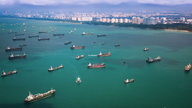 Masse skip på havna i Singapore.