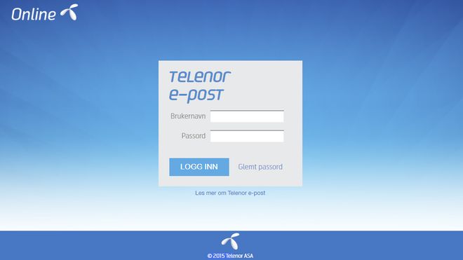 Webinnlogging til Telenors e-posttjeneste for forbrukere, online.no.