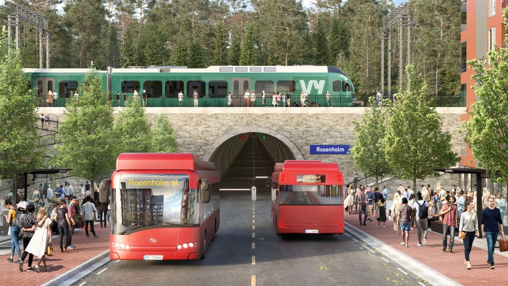 Busstunnelen er tenkt å gå fra Gjersrud-Stensrud til Rosenholm stasjon.