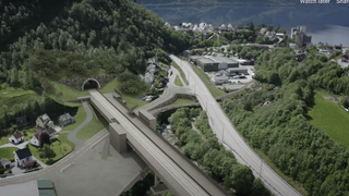 Skjermbilde av illustrasjonsvideo for fellesprosjektet ny E16 og Vossebanen Arna-Stanghelle