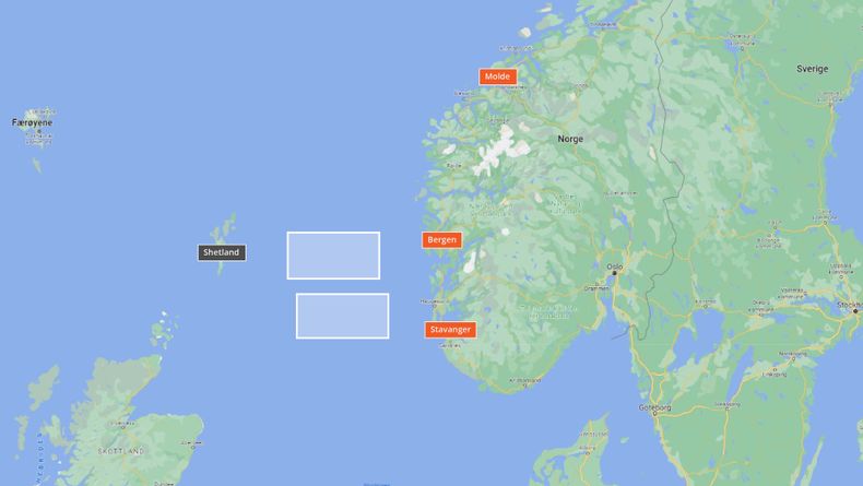 kart over hvor mye plass vindkraftanleggene vil kreve på havet.