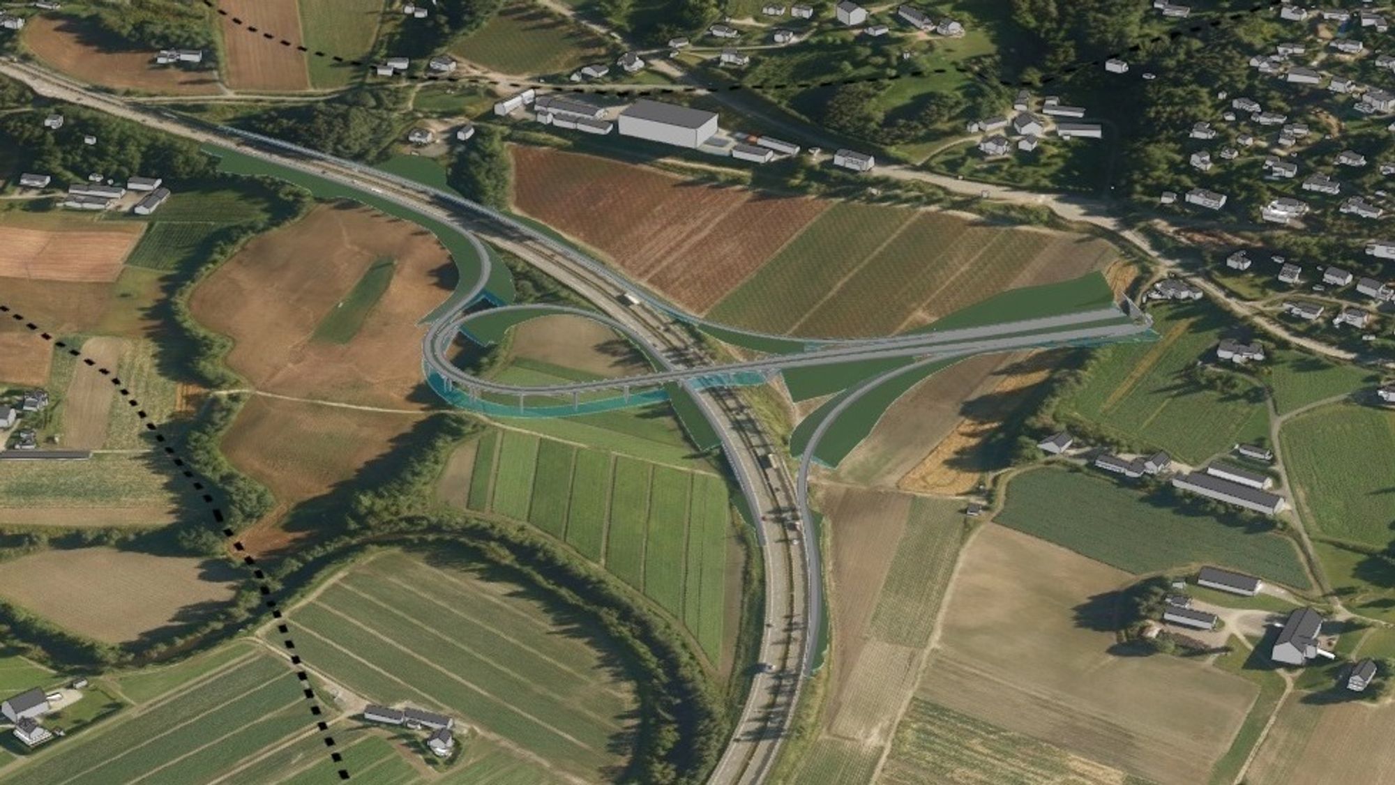 Modell av nytt kryss mellom E18 i Lierbakkene og ny E134 mot Spikkestad og Oslofjordforbindelsen, også kalt Viker-løsningen.