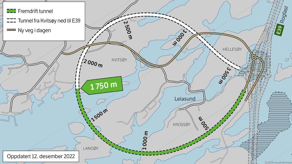1750 meter av tunnelen fra Kvitsøy og ned til ny E39 er ferdig sprengt.