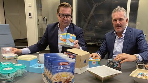 Stian Valentin Knutsen (t.v.) og Bjørn Sloreby i Q-Bic har fått en fot innenfor inn i det store markedet for dagligvarer i USA.