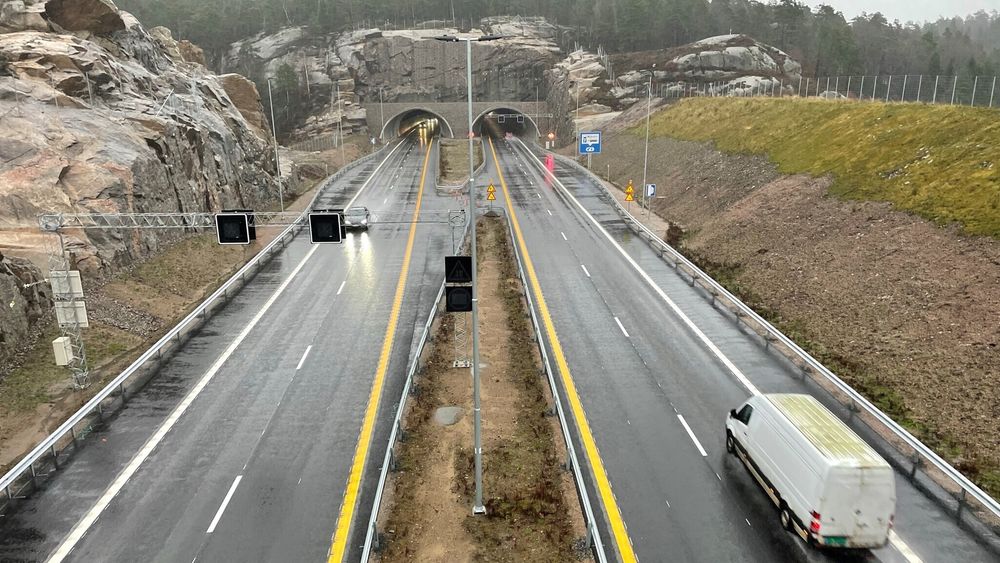   Bildet viser ny E39 vestover fra Kristiansand, som ble åpnet 9. desember 2022. 
