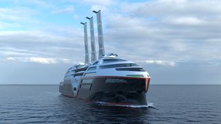 Aerodynamisk design og 750 kvadratmeter seilflate på Hurtigrutens nye generasjon skip.