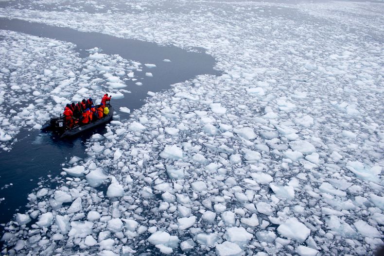 International researchers on their way to the Chilean Bernardo O'Higgins Research Station on the Antarctic Peninsula in 2015.