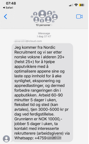 Eksempel på svindelmelding.